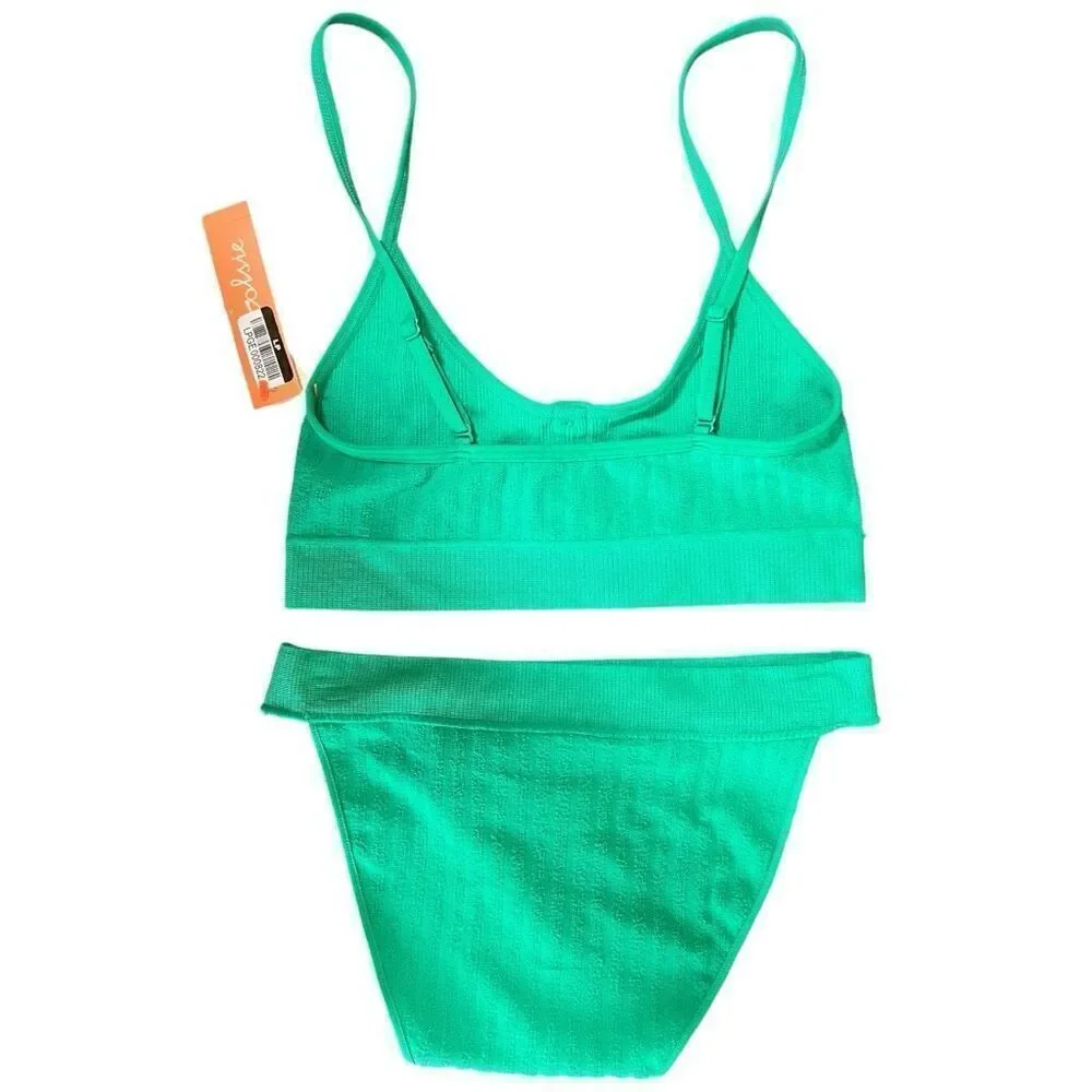 NEW Colsie Jade Plush Ribbed Bra and Bottom Set XS
